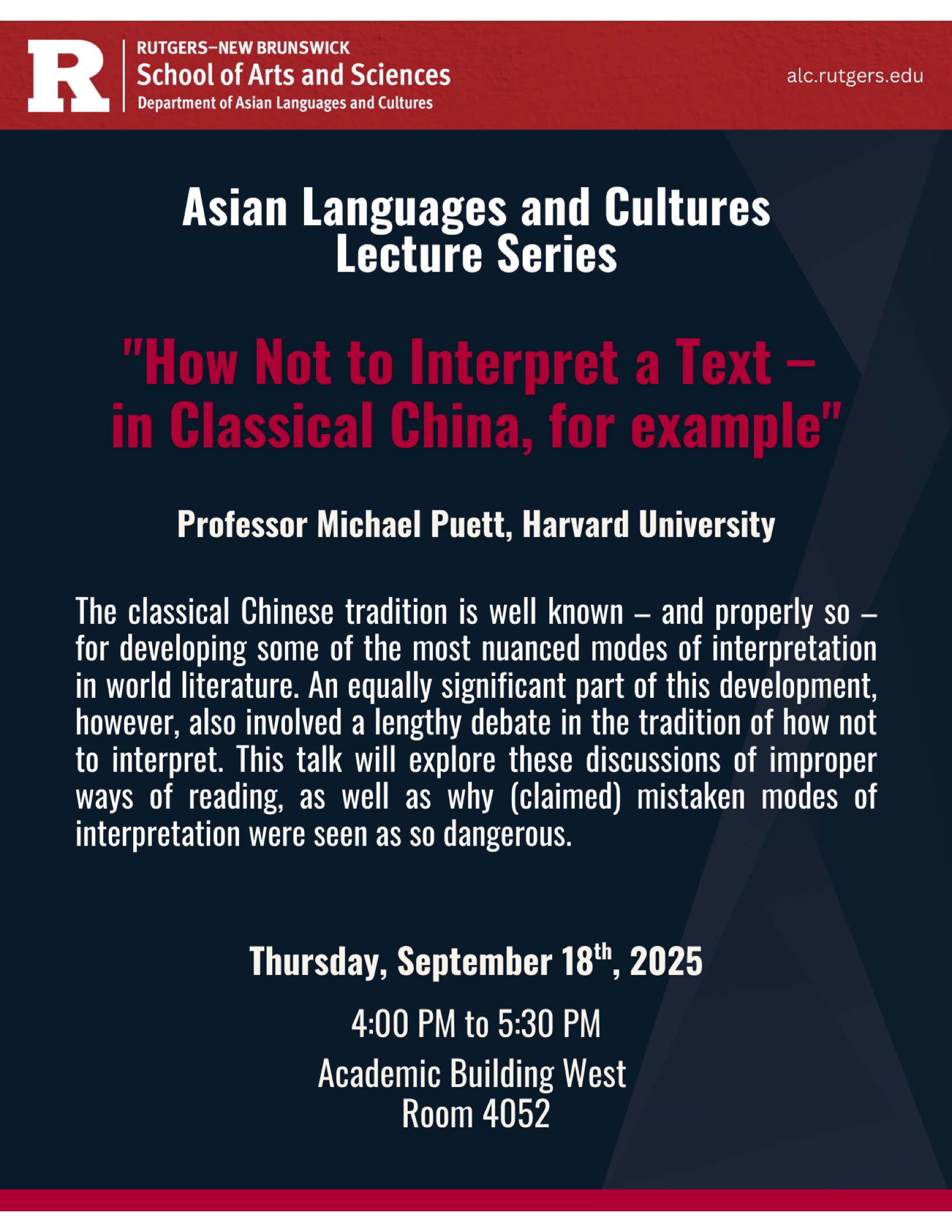 Michael Puett 9.18 Lecture Flyer